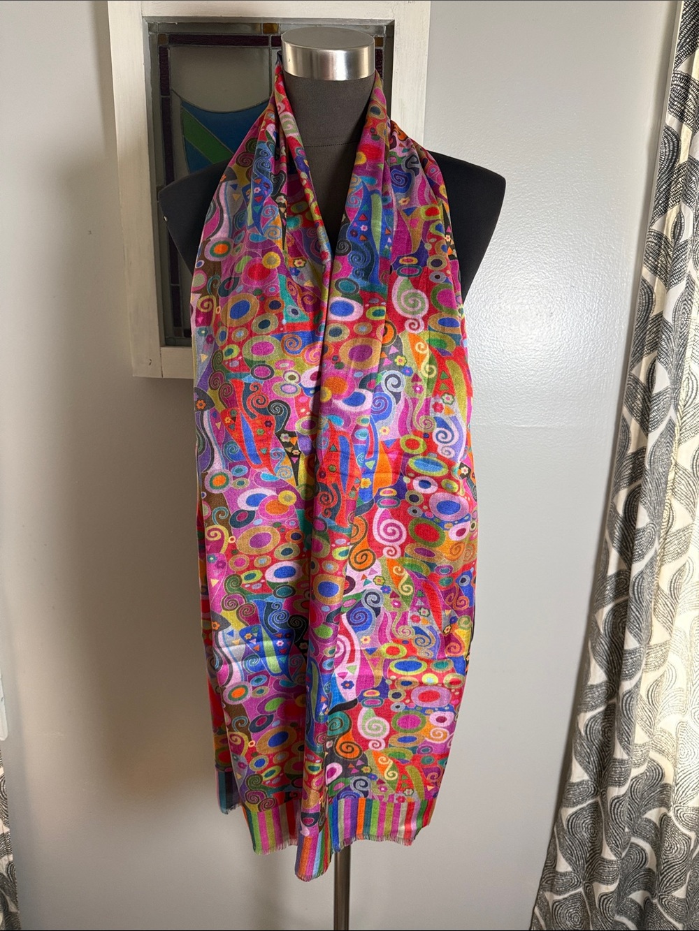 Asian Eye Oversized 100% Silk Scarf – Vibrant Abstract Print, Made in India
